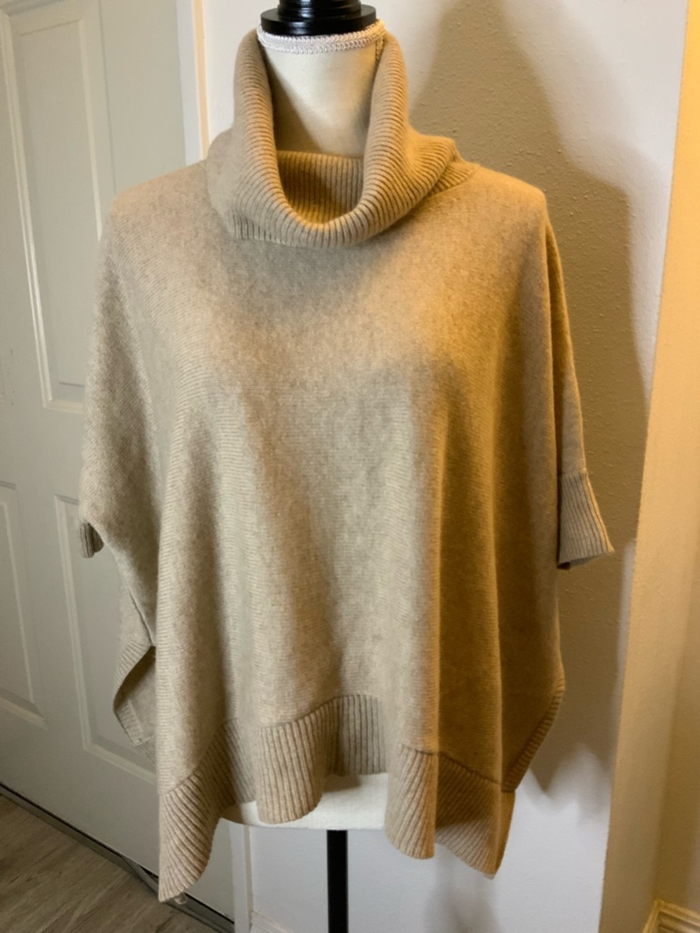 Theory Beige Cowl-Neck Poncho Sweater
